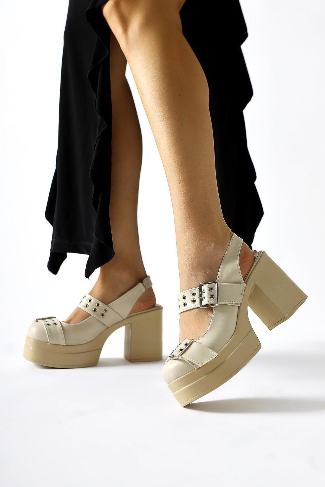 Marise Genuine Leather – Beige Oval-Toe Platform Double-Strap-Detail Casual Shoe (Women)