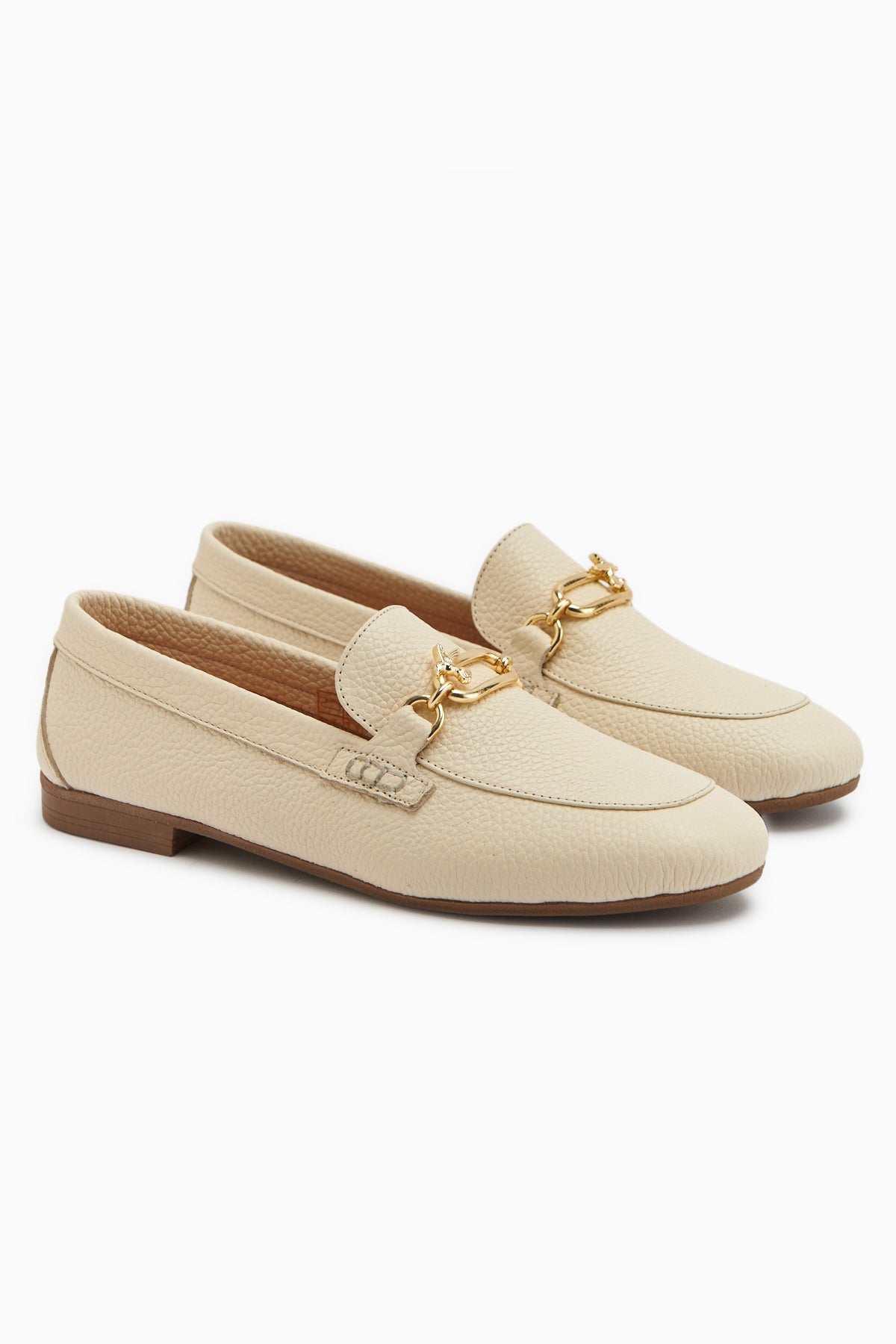 Alessa Genuine Leather Beige Buckled Women’s Loafer Casual Moccasin Shoes