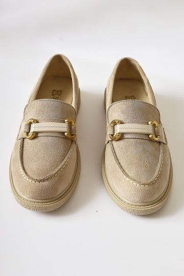 Jamnian Beige Suede Buckle Detail Casual Shoes