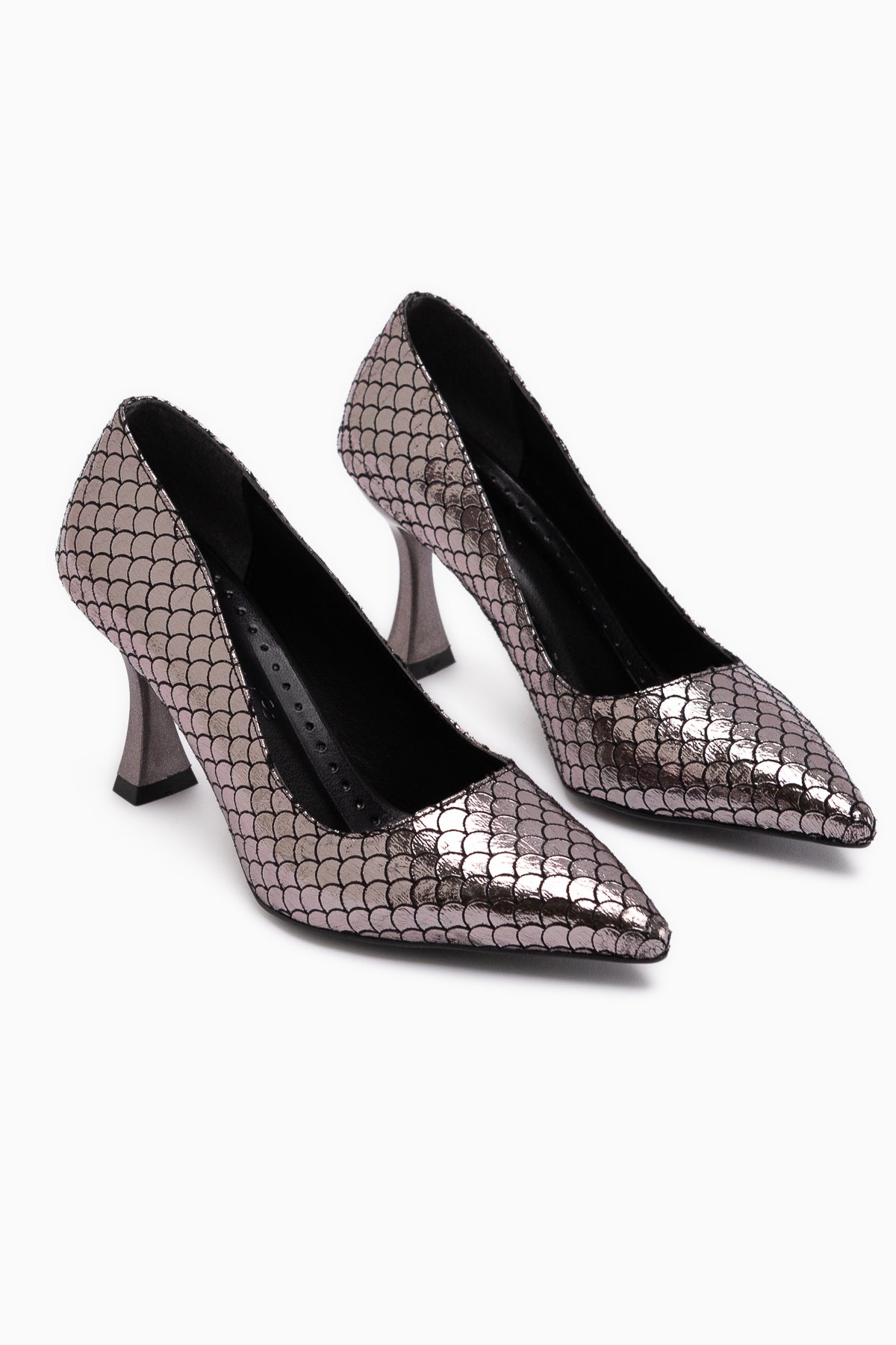 Celestine Platinum Fish Scale Textured Pointed Toe Women’s Stiletto