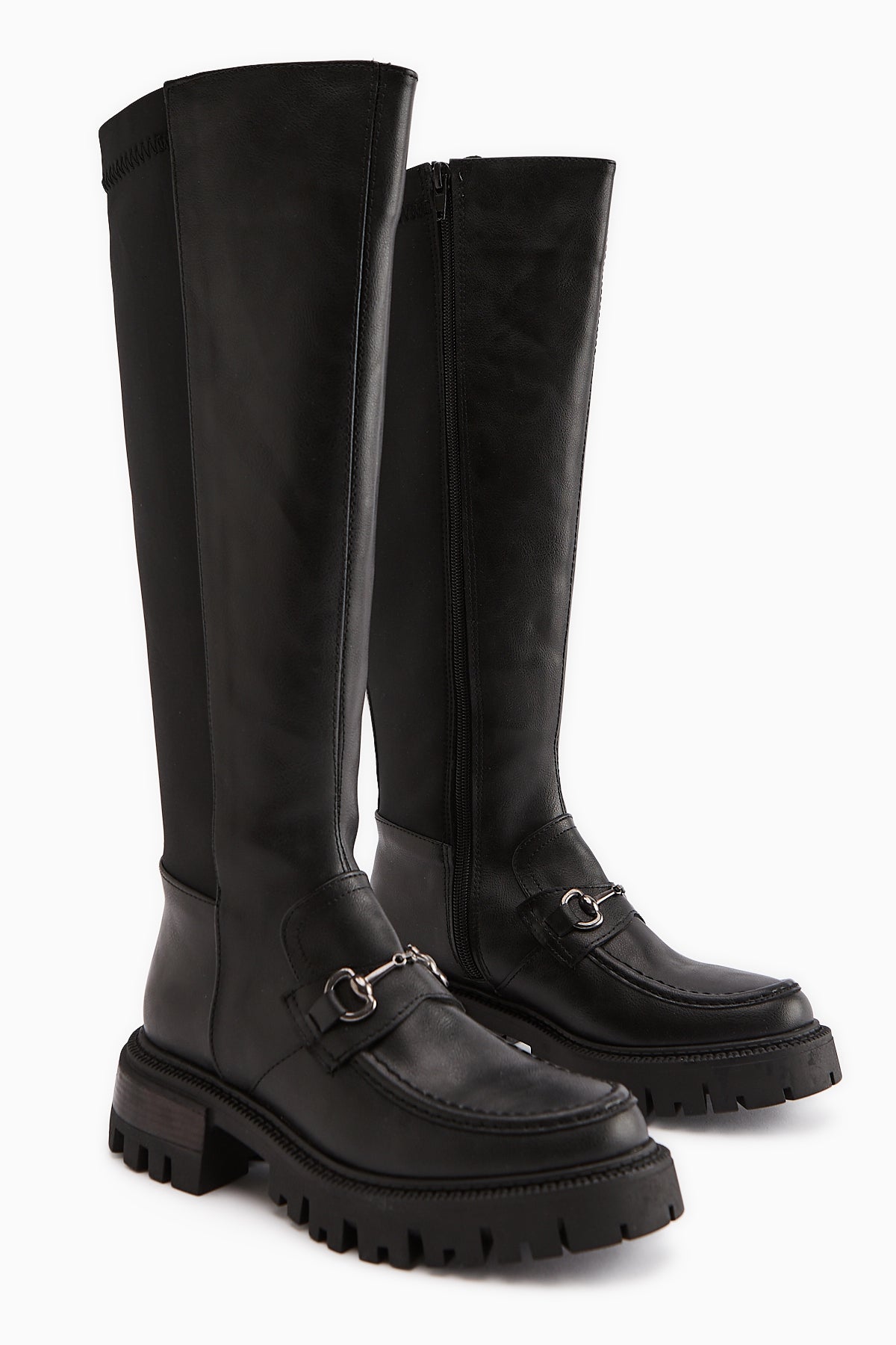 Meli Black Stretch Wide Calf Buckle Detailed Diving Fabric Boots