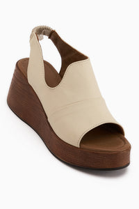 Genuine Leather Beige Elastic Wedge Women’s Sandal