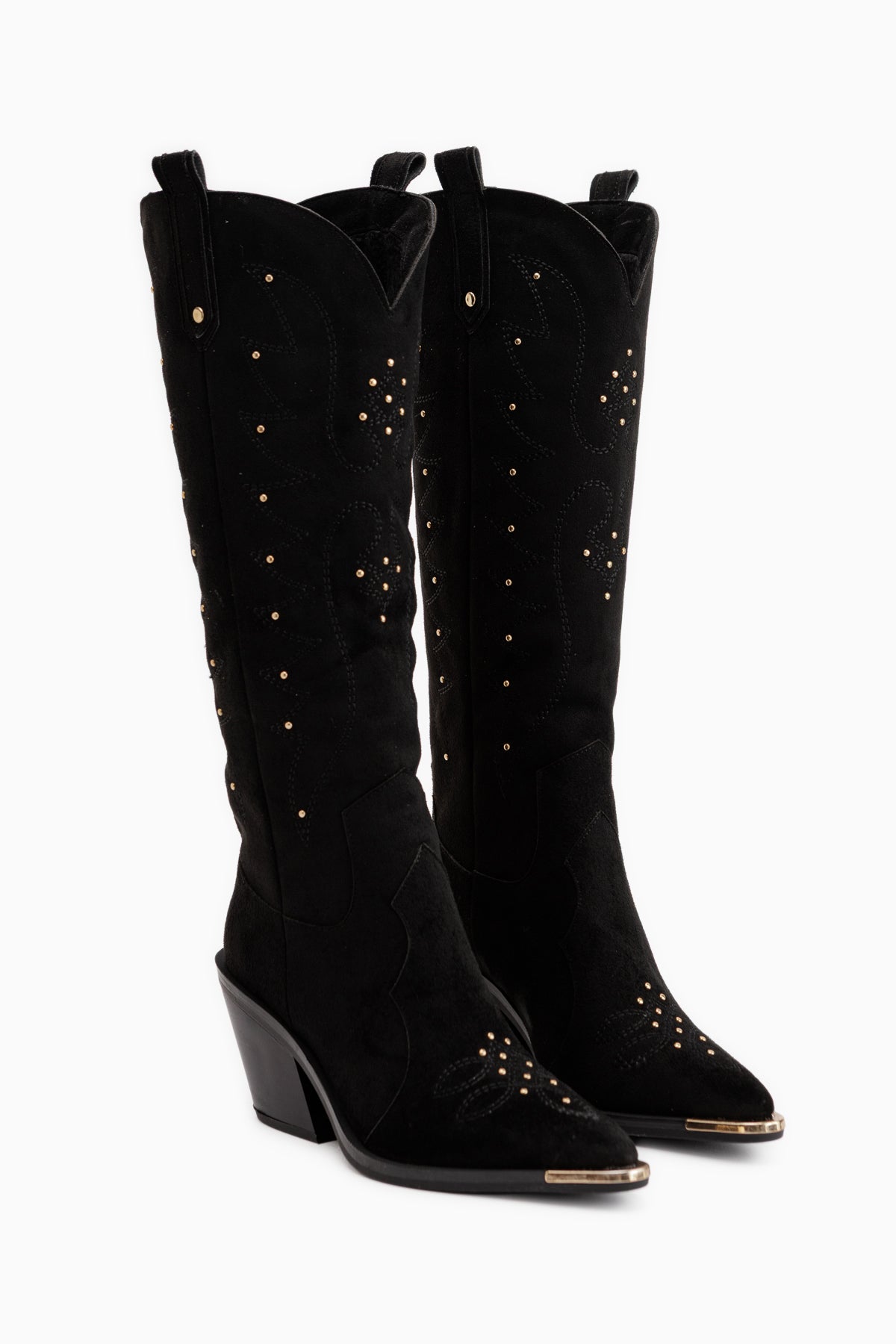 Elnora Black Suede Embroidered Women’s Boots