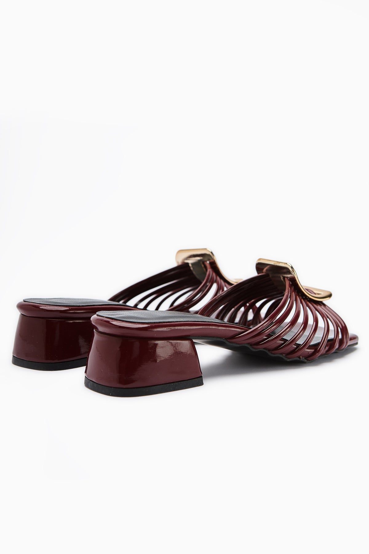 Greta – Burgundy Patent Buckle-Detail Low-Heel Slide (Women)