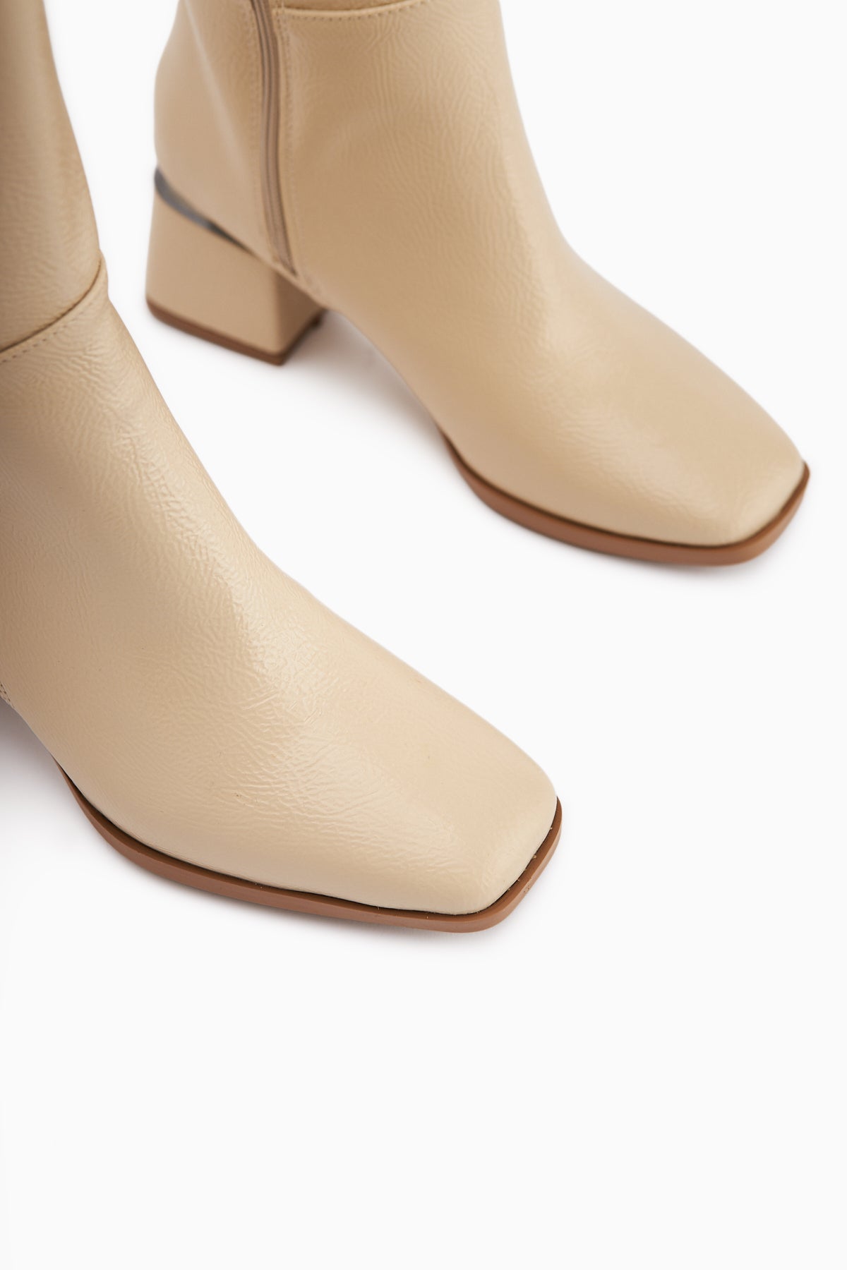 Miami Beige Crinkled Patent Leather Square Toe Women’s Boots