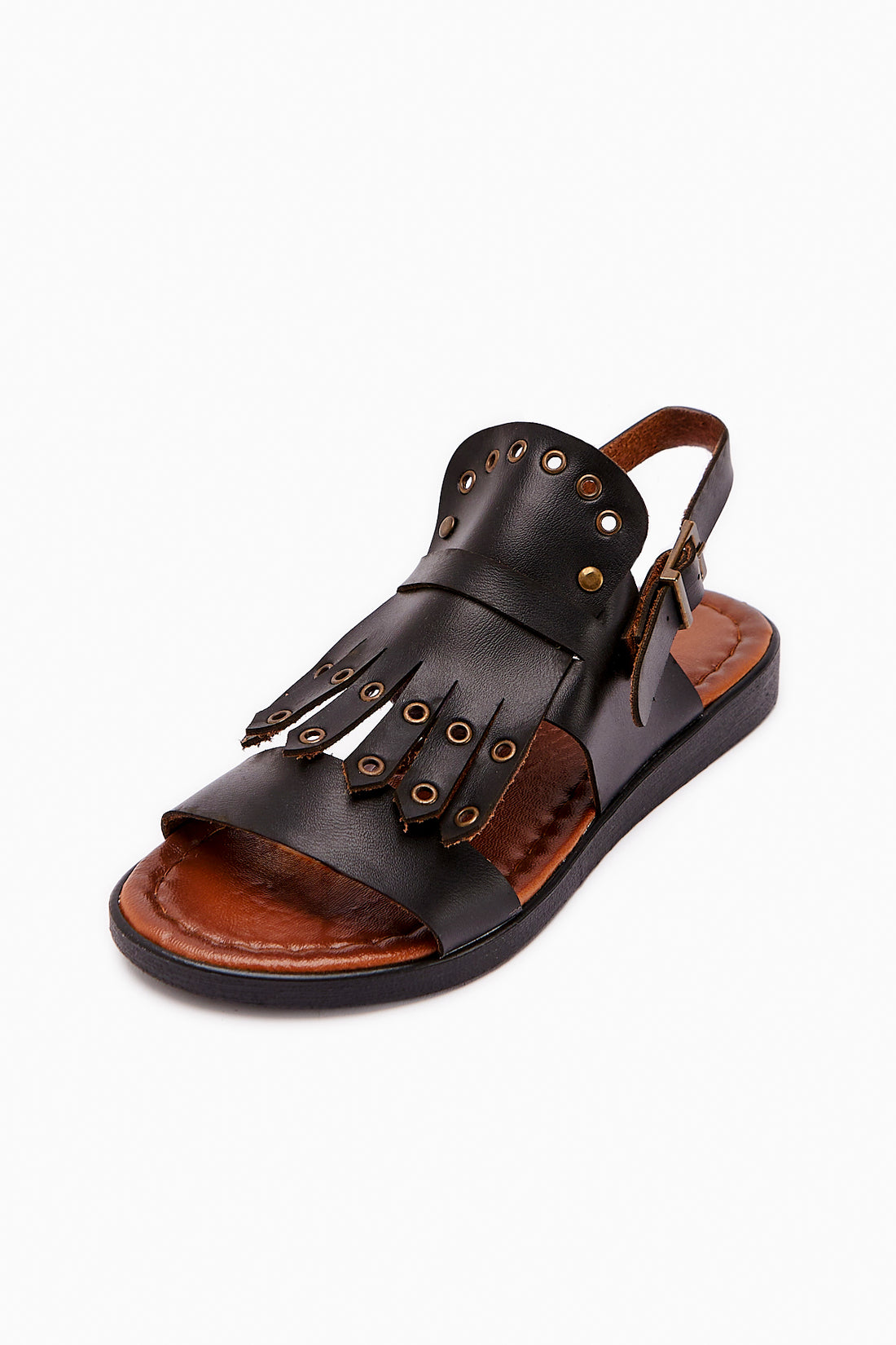 Genuine Leather Mascha Black Studded Gladiator Sandal