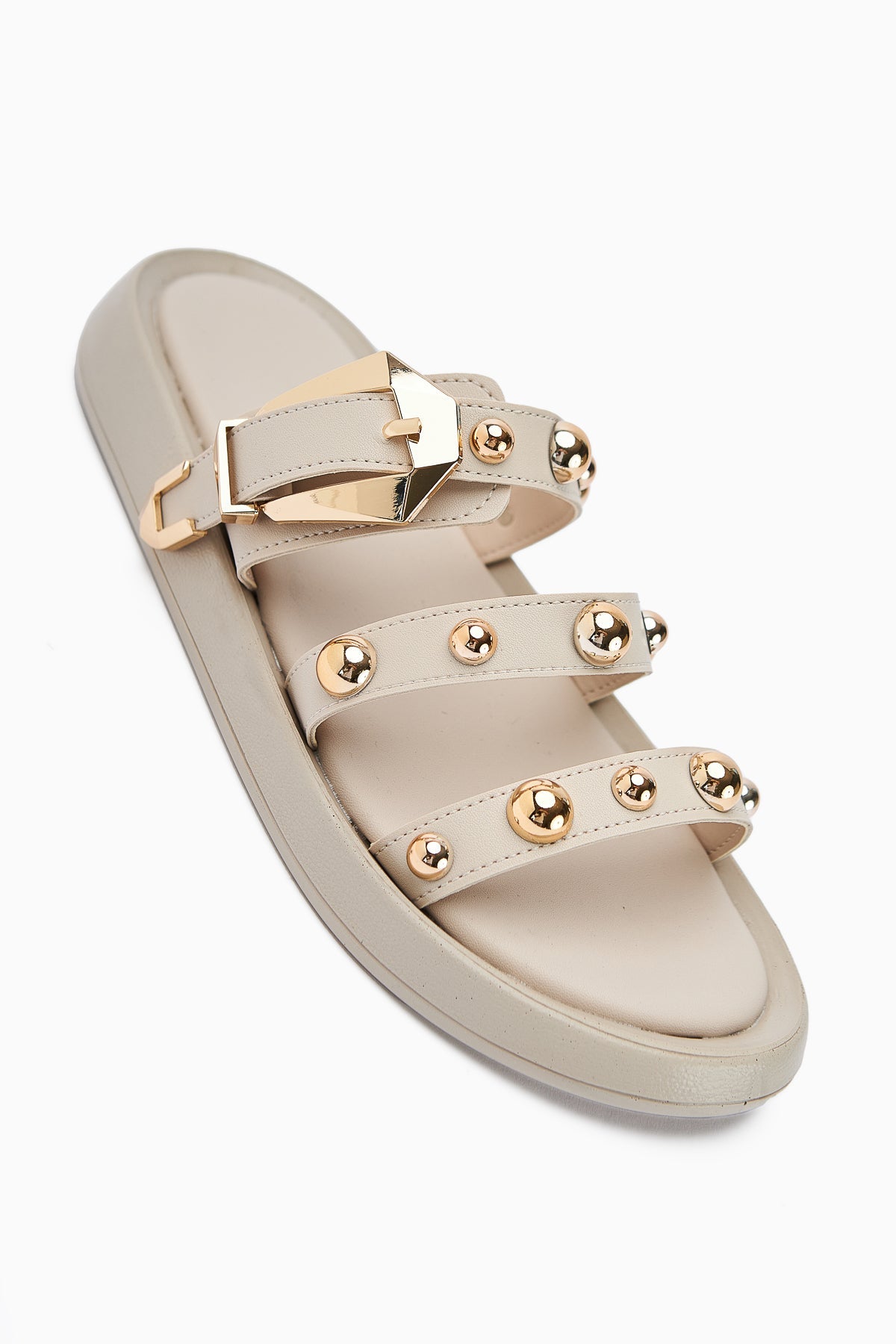 Wiola Nude Pearl Detail Buckled Comfort Women's Slipper