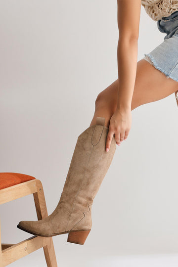 Lhena – Taupe Suede Western Pull-On Knee-High Boot (Women)