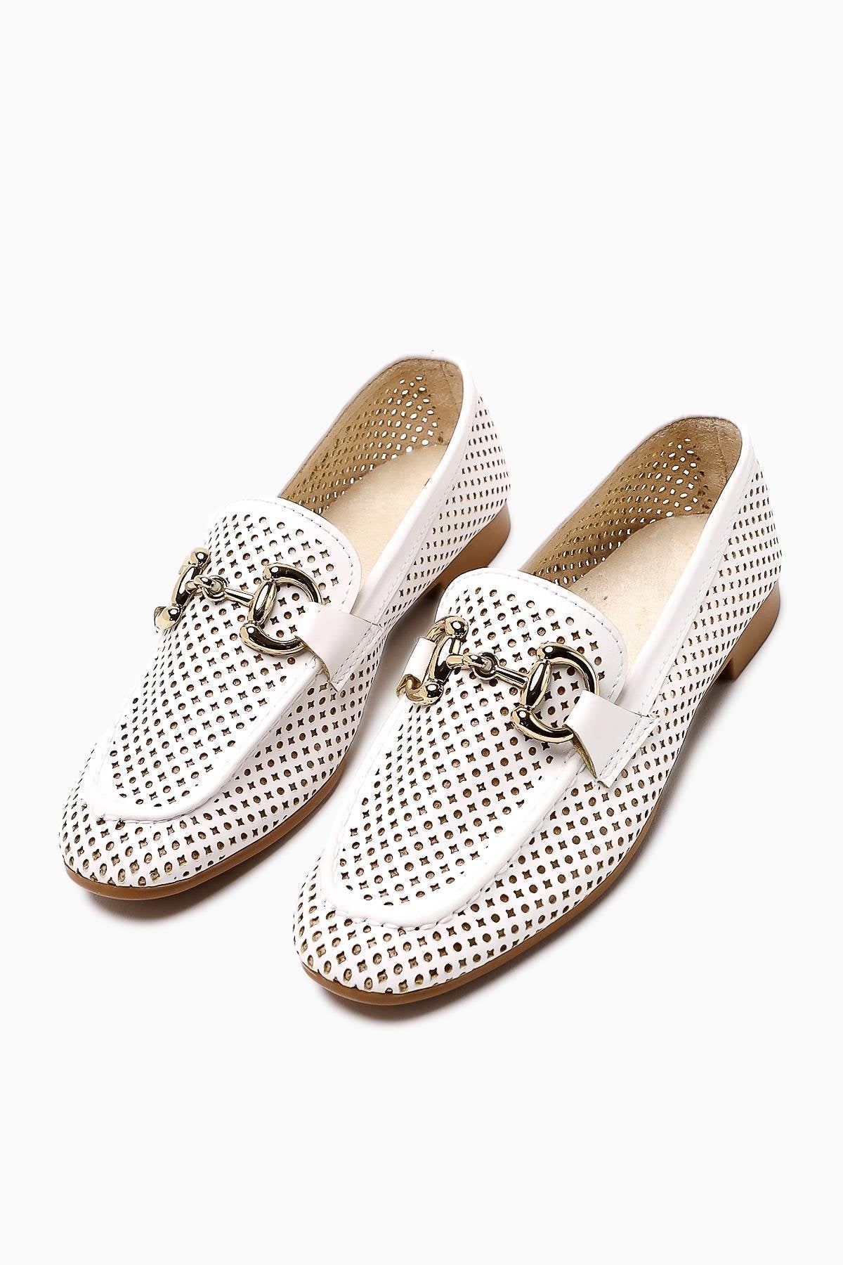Gazali - White Buckle-Detail Ballet Flat (Women)