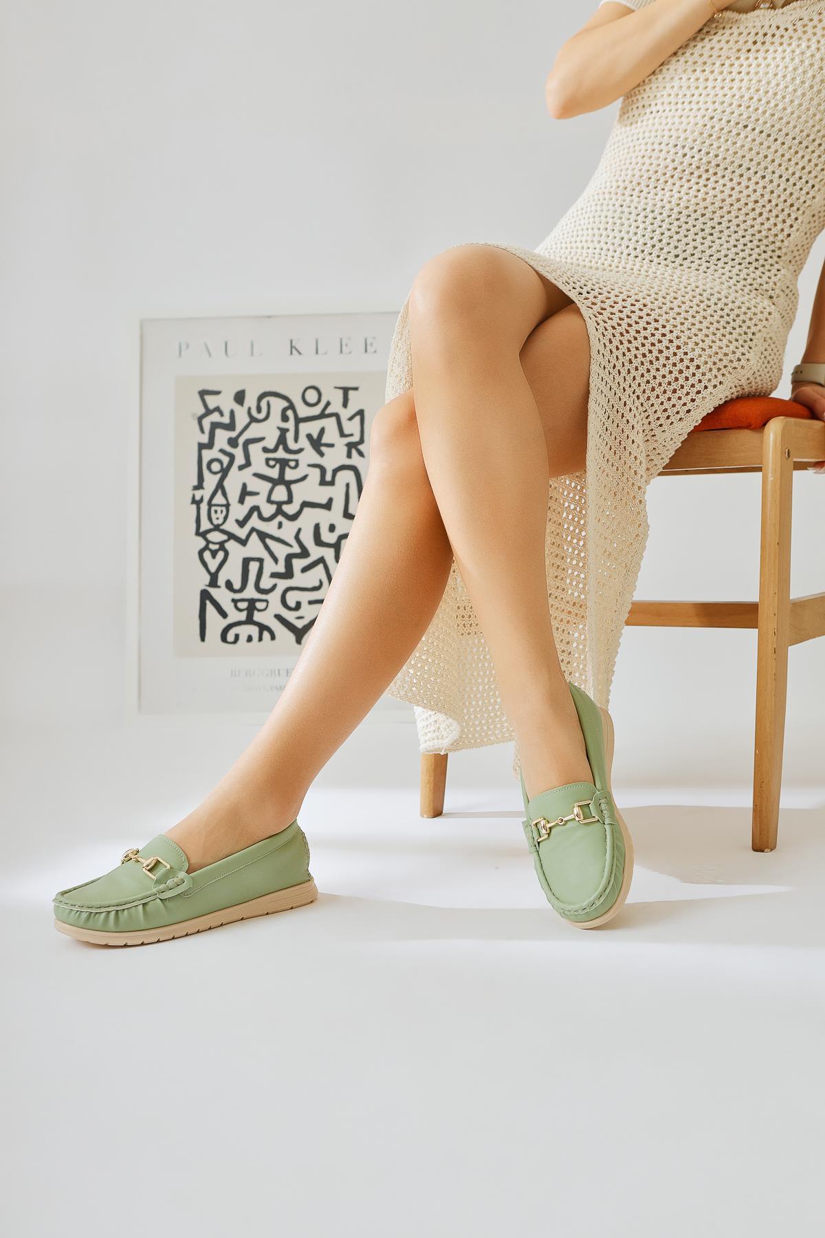 Tola – Green Buckle-Detail Casual Shoe (Women)