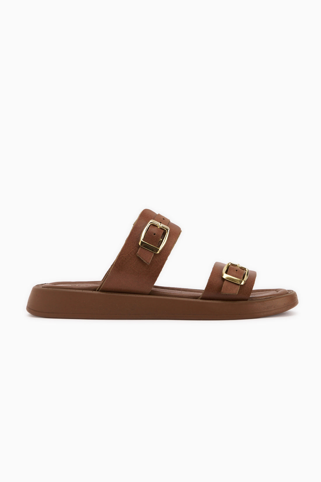 Genuine Leather Matea Tan Double Strap Women’s Slippers
