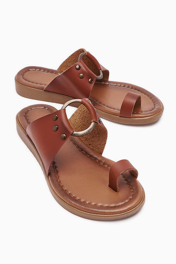 Genuine Leather Bitania Tan Thong Slippers