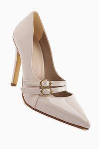 Dolly – Beige Patent Vegan Material Stiletto Heeled Shoe (Women)