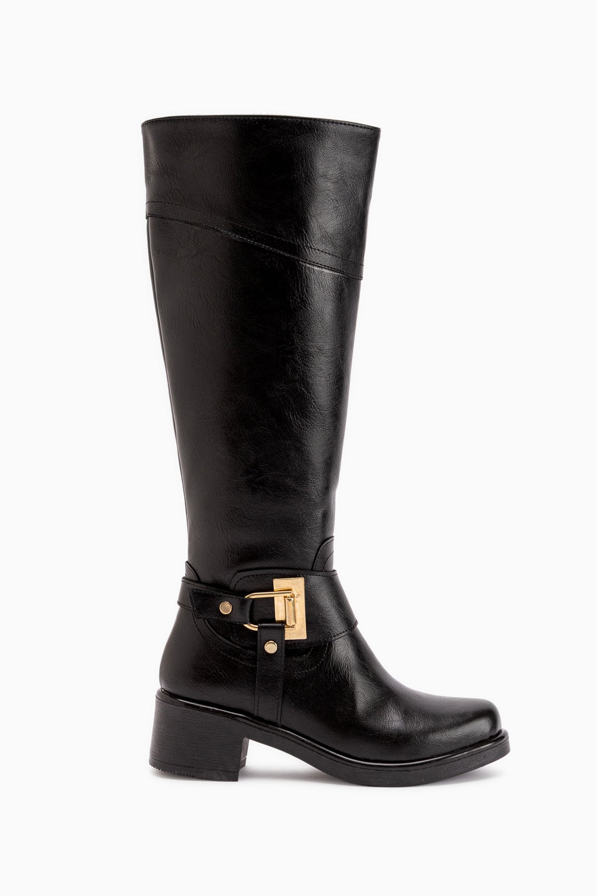 Hope Black Buckled Thick Heeled Women’s Boots