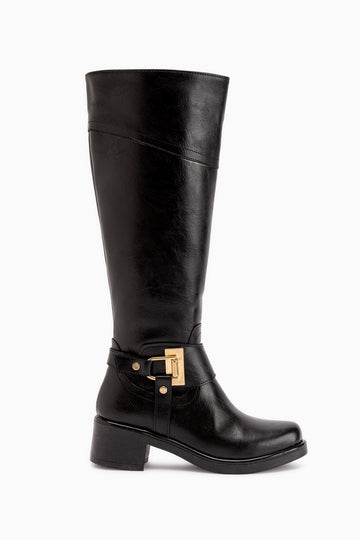Hope Black Buckled Thick Heeled Women’s Boots