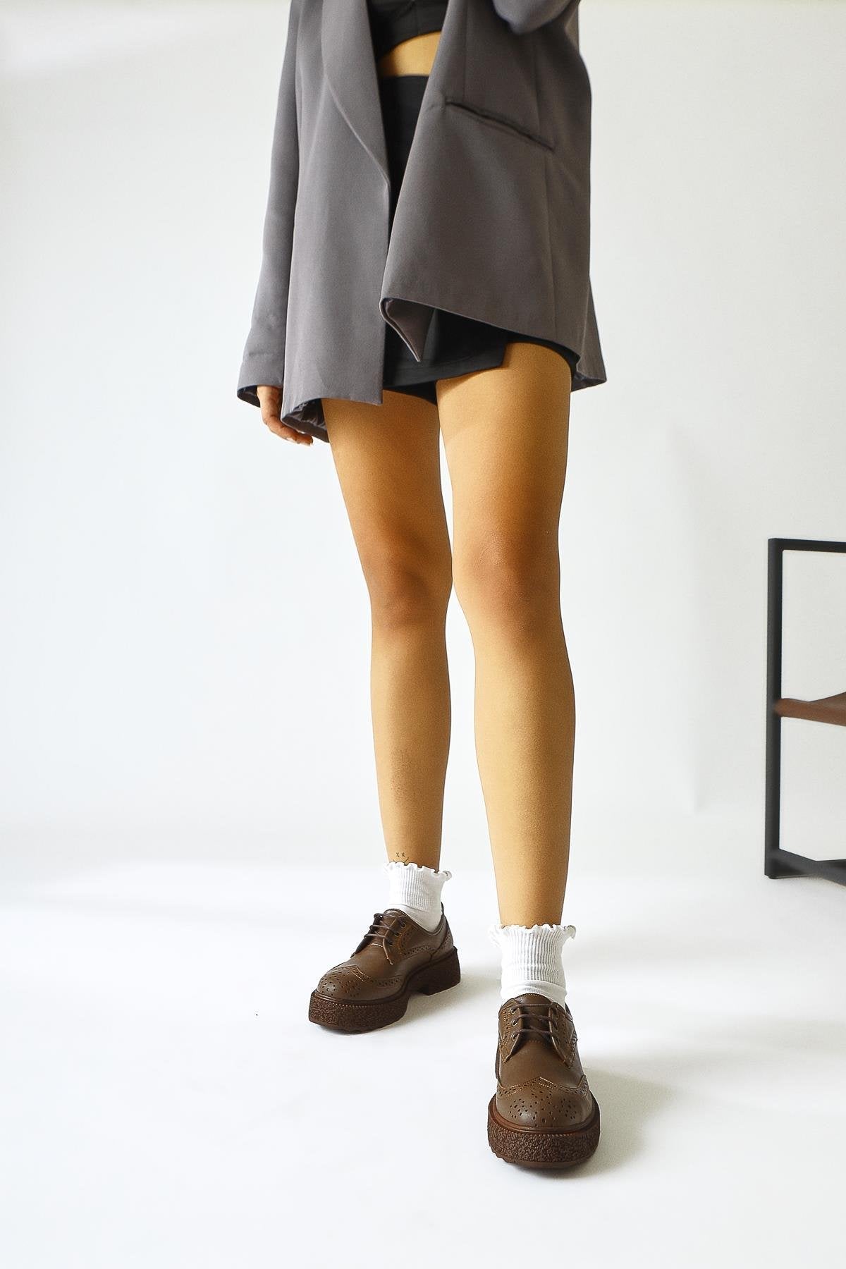 Rossy Mink Suede Oval-Toed Laser Cut Casual Shoes