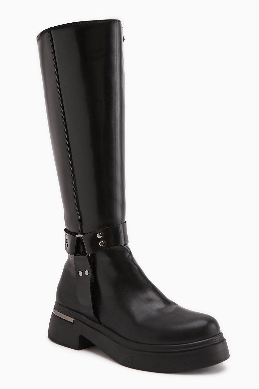 Lani Black Patent Buckle and Stud Detailed Women’s Boots