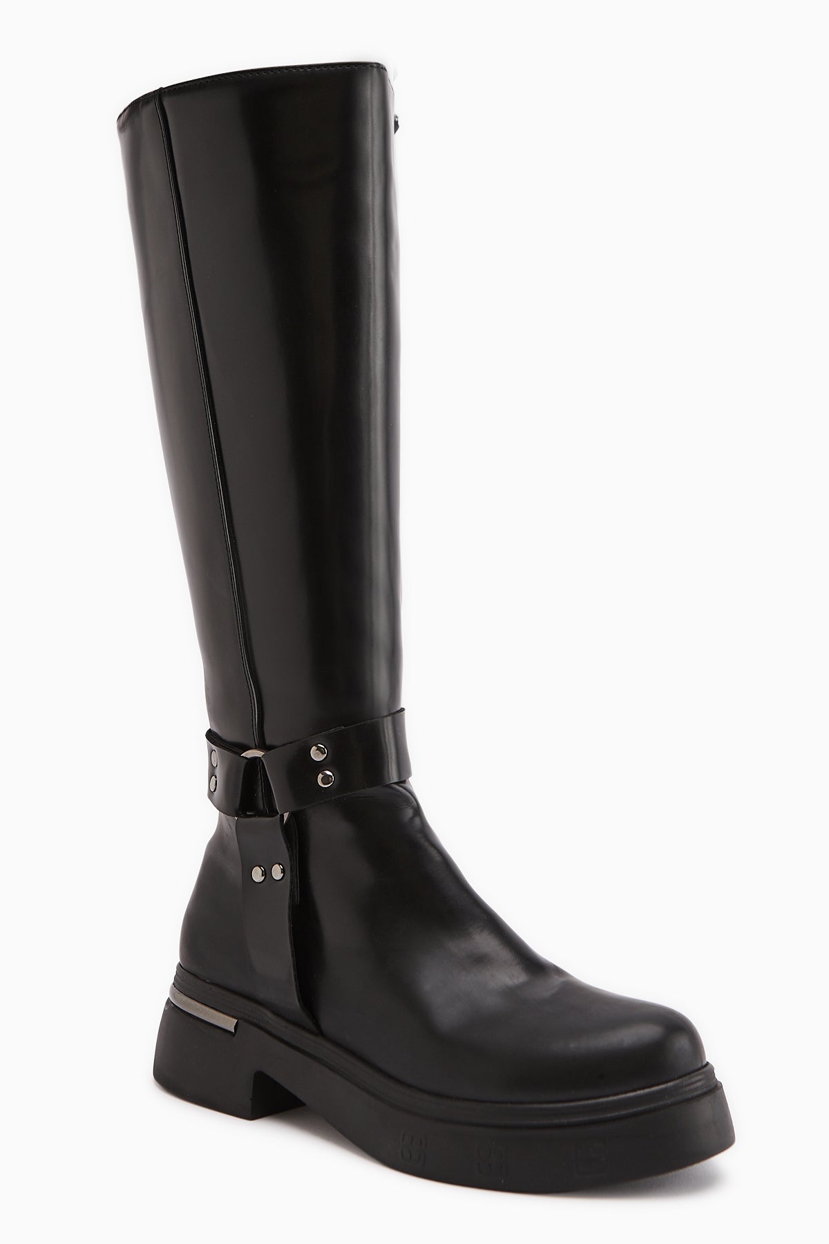 Lani Black Patent Buckle and Stud Detailed Women’s Boots