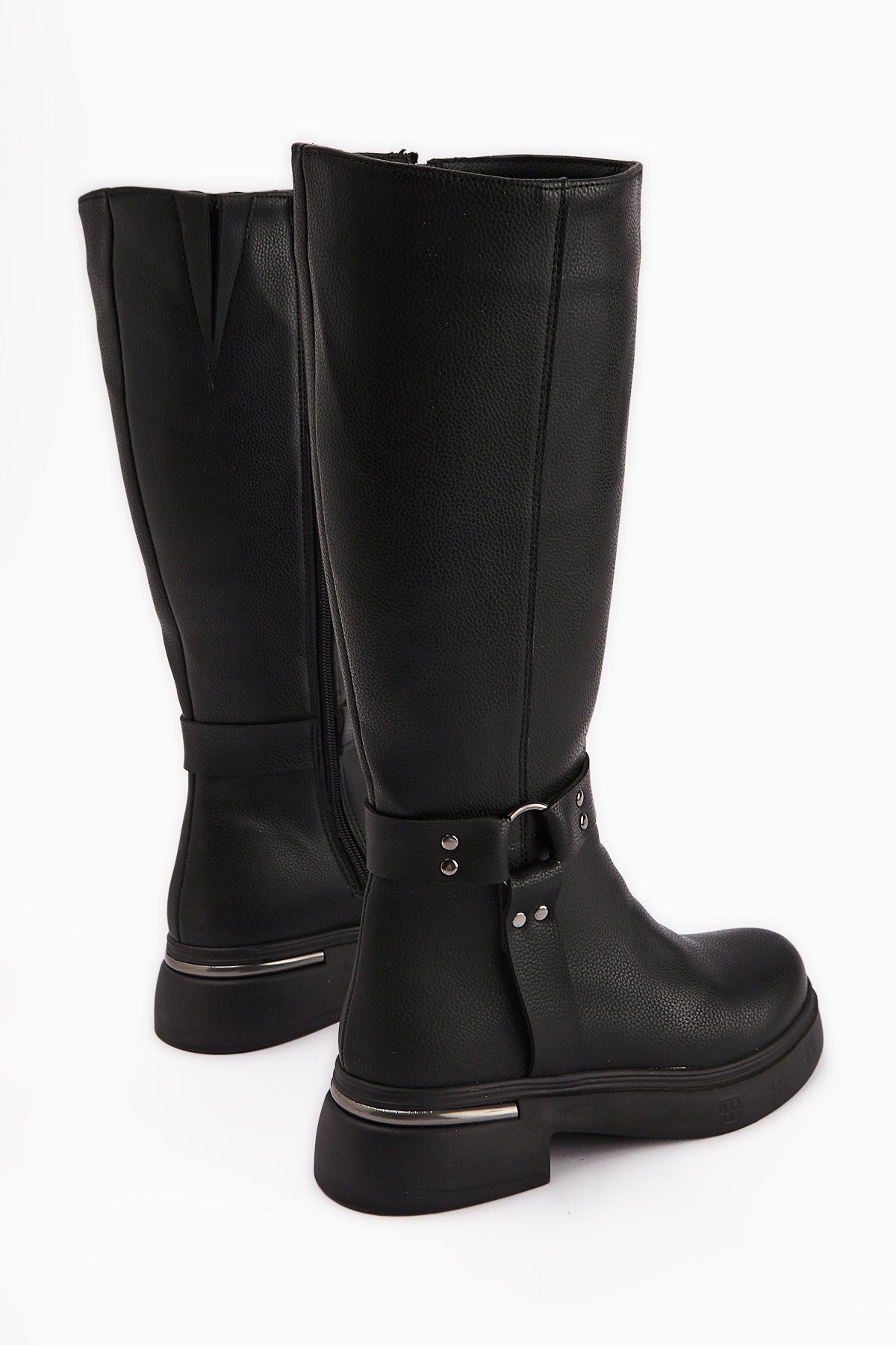 Lani Black Buckle and Stud Detailed Women’s Boots