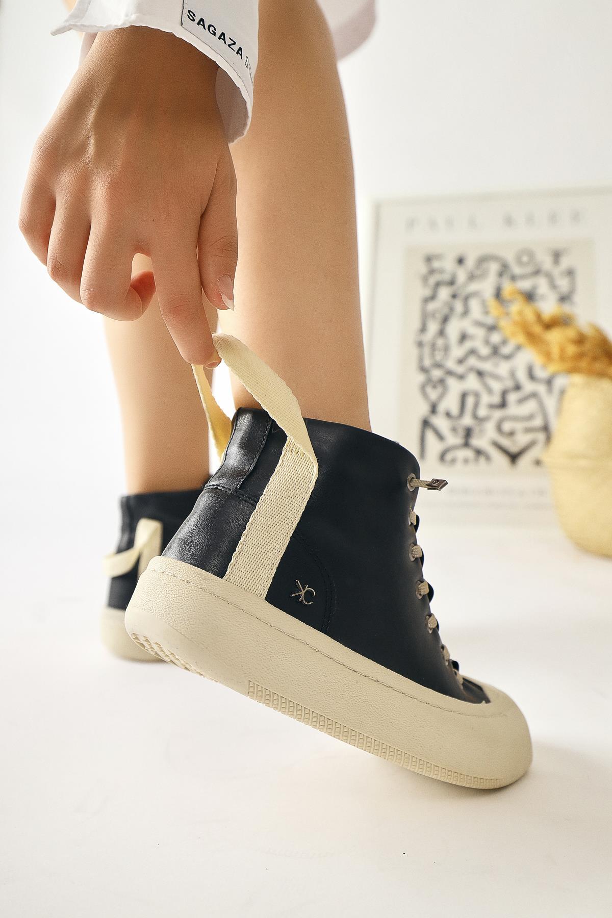Celinn – Black Elastic Lace-Up Sneaker Boot (Women)