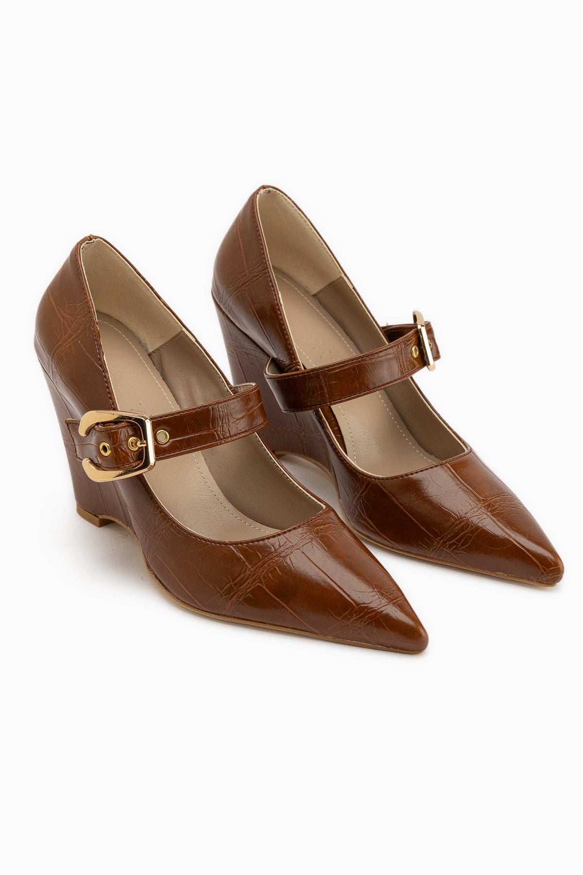 Jody Brown Buckle Detailed Pointed Toe Women’s Heeled Shoes