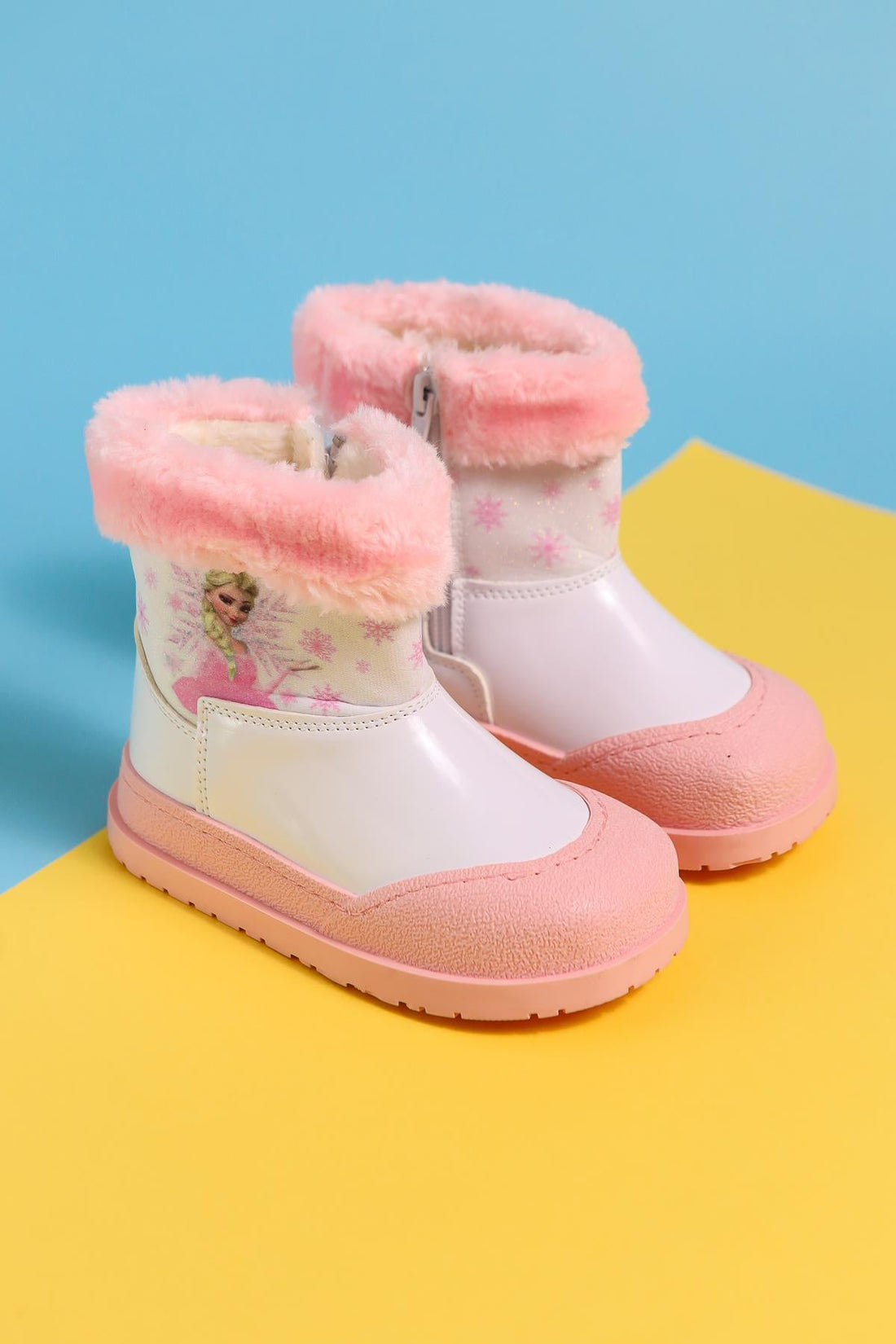 Hannah Pink Kids' Boots with Cartoon Character Print and Fur Lining