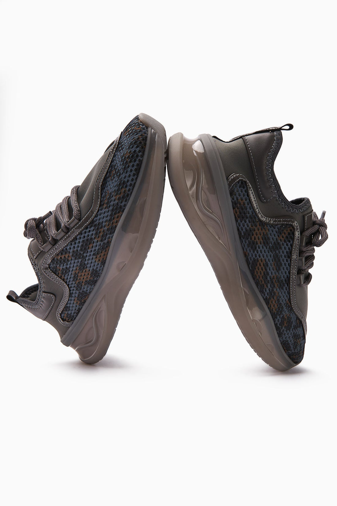 Erona Women's Grey Leopard Print Sneakers with Patent Detail