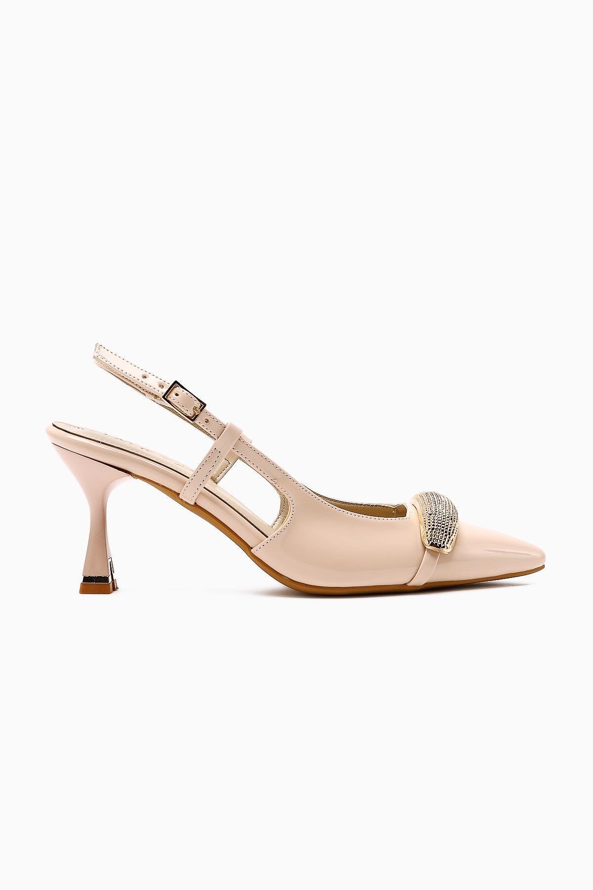 Beige Patent Closed Toe Heeled Women’s Shoes