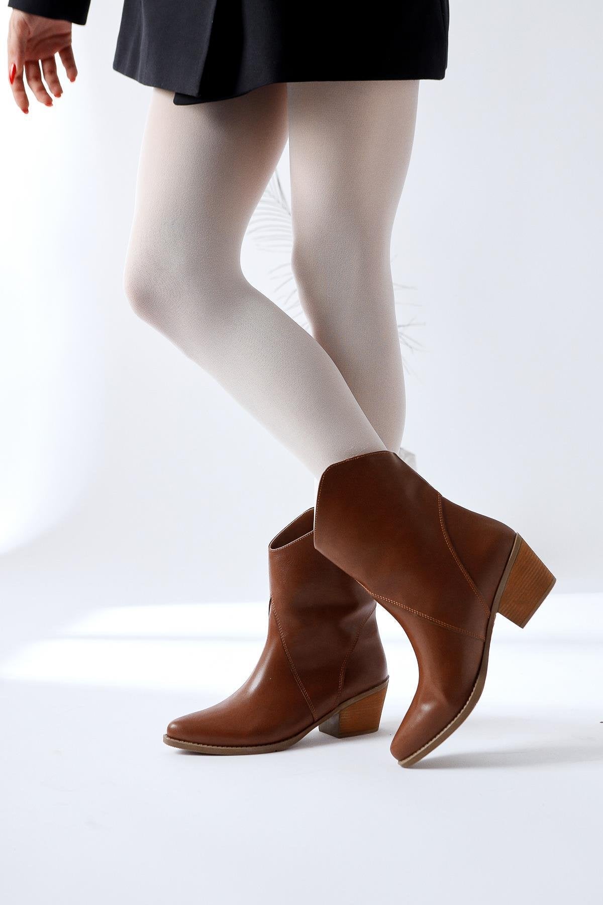 Knut – Cognac Asymmetric-Cut Pointed-Toe Western Boot (Women)