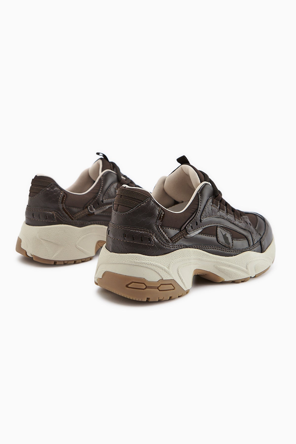 Caisa Coffee Textile Detailed Lace-Up Women's Sneakers