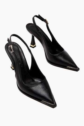 Vita Black Stone Detailed Closed Toe Women’s Heeled Shoes