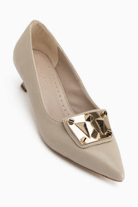 Juliet Beige Buckled Short Heeled Women’s Shoes
