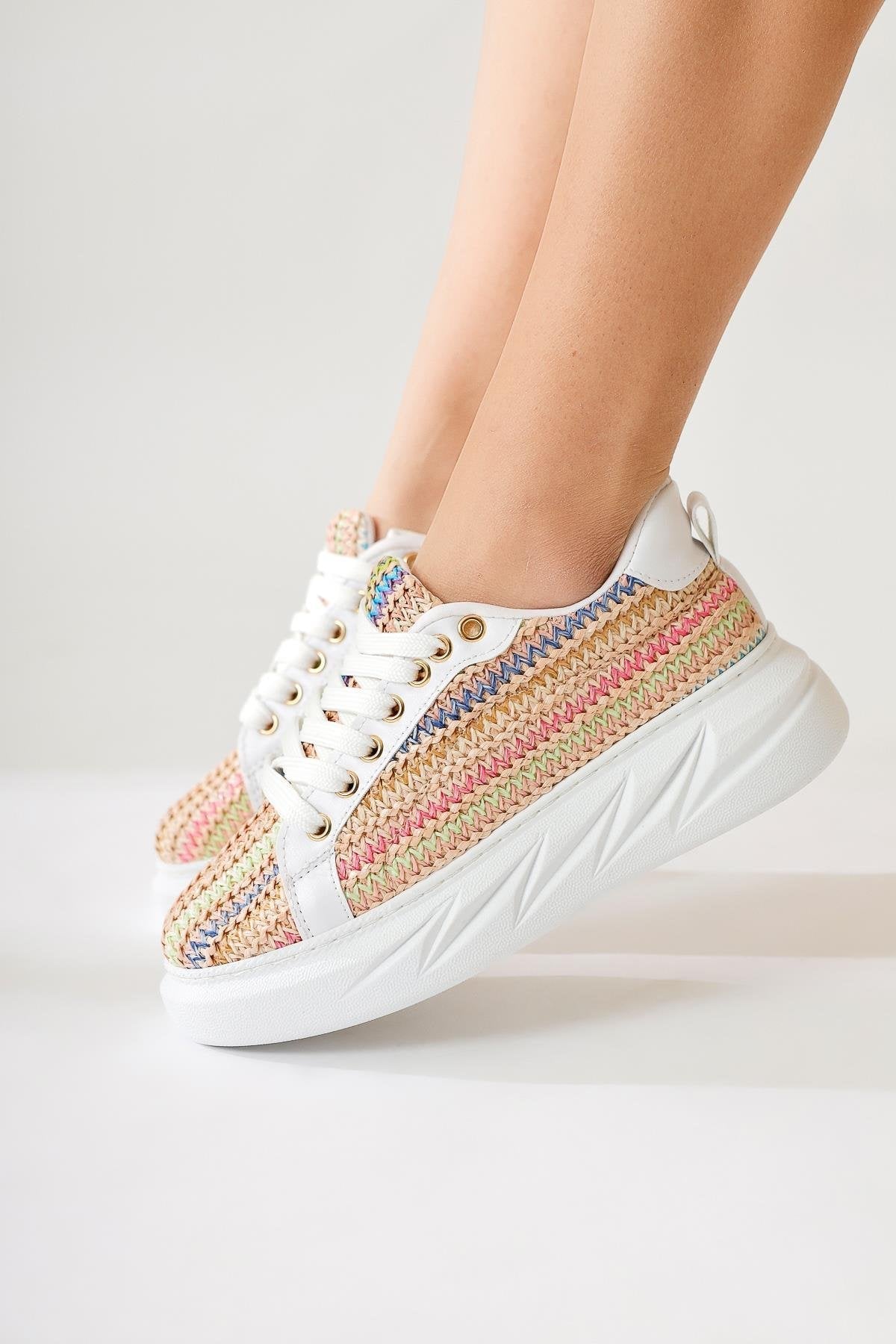 Silfa Rainbow Knit Pattern High-Top Lace-Up Sneakers