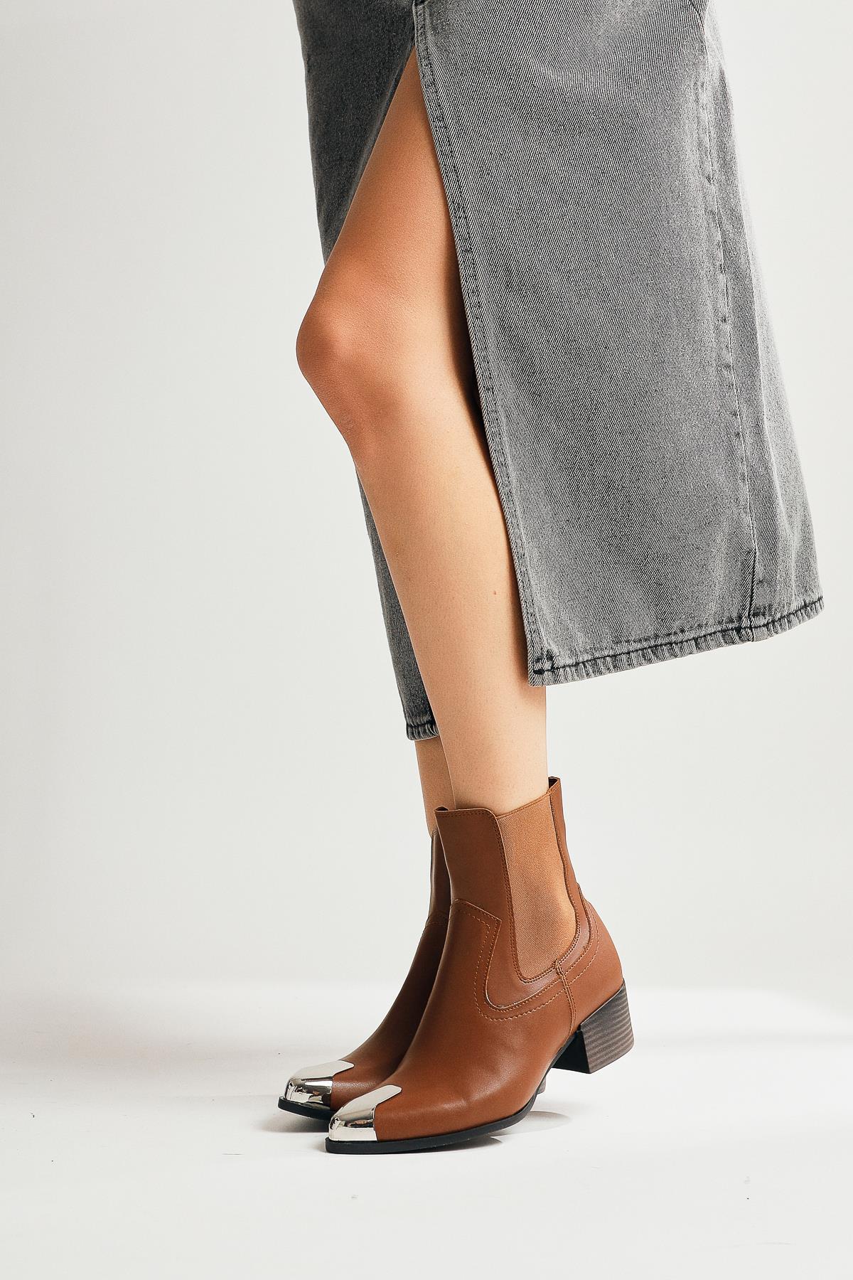 Micki – Cognac Pointed-Toe Metal-Detail Boot (Women)