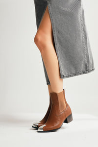 Micki Tan Pointed Toe Metal Detailed Women’s Boots