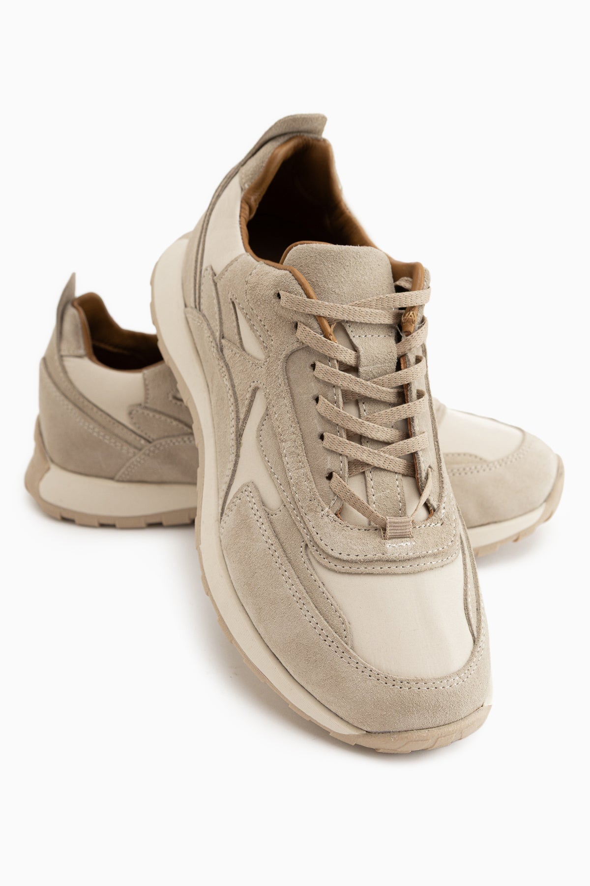 Selena Hakiki Deri Bej Süet Detaylı Retro Kadın Sneaker