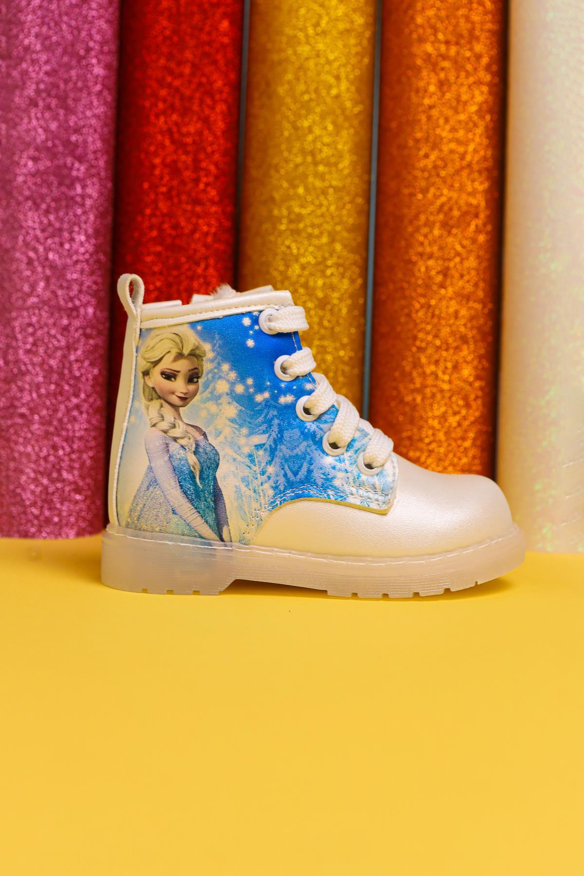 Evan Mother of Pearl Cartoon Character Print Light-Up Lace-Up Baby Boots