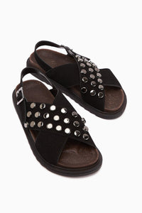 Lina Black Studded Cross-Strap Women's Sandals
