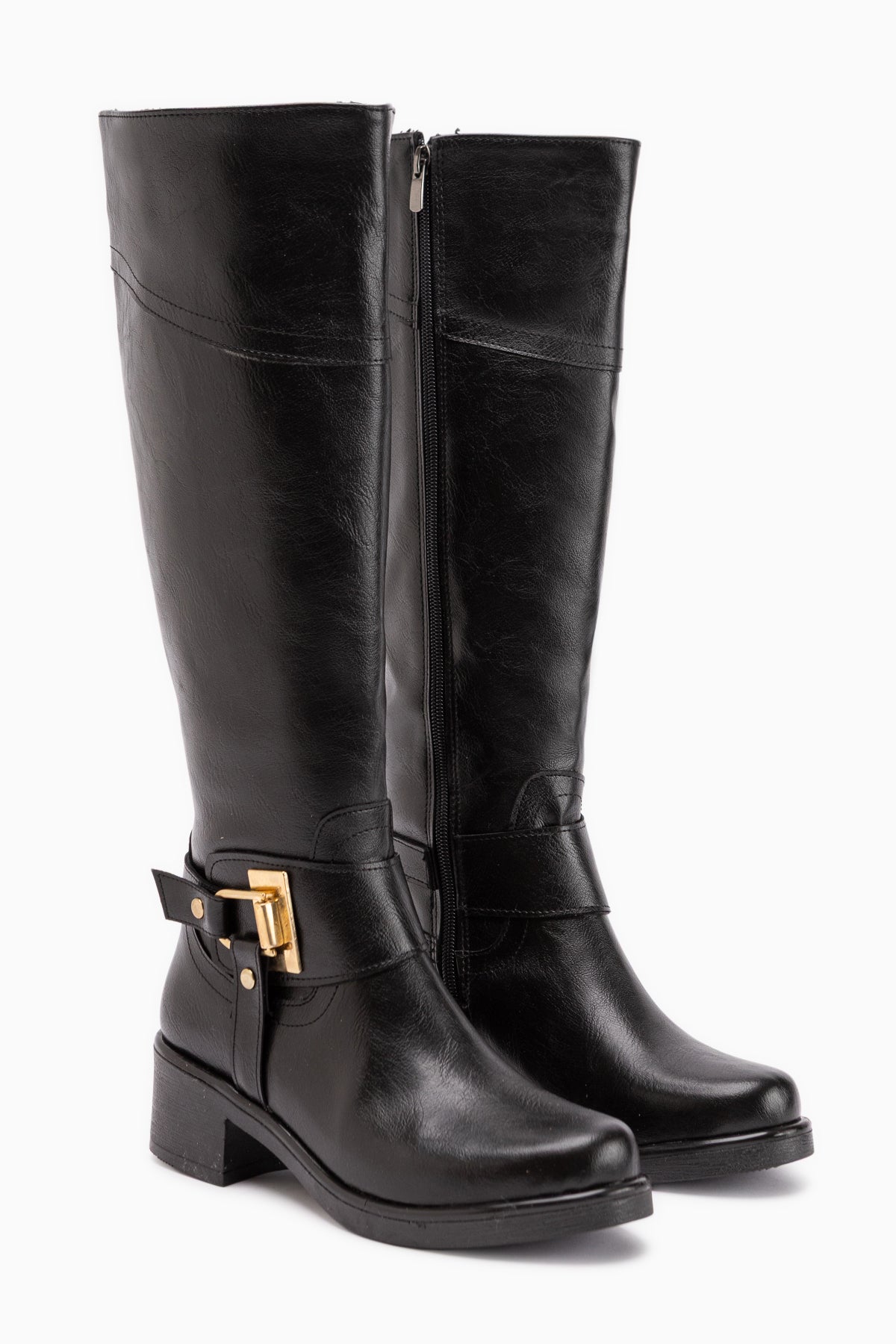 Hope Black Buckled Thick Heeled Women’s Boots