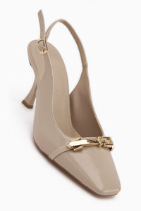 Hanaa Beige Buckled Pointed Women’s Heeled Shoes