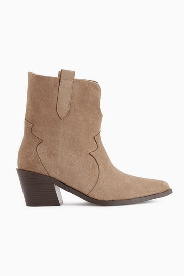 Erica Beige Suede Heeled Western Women’s Boots