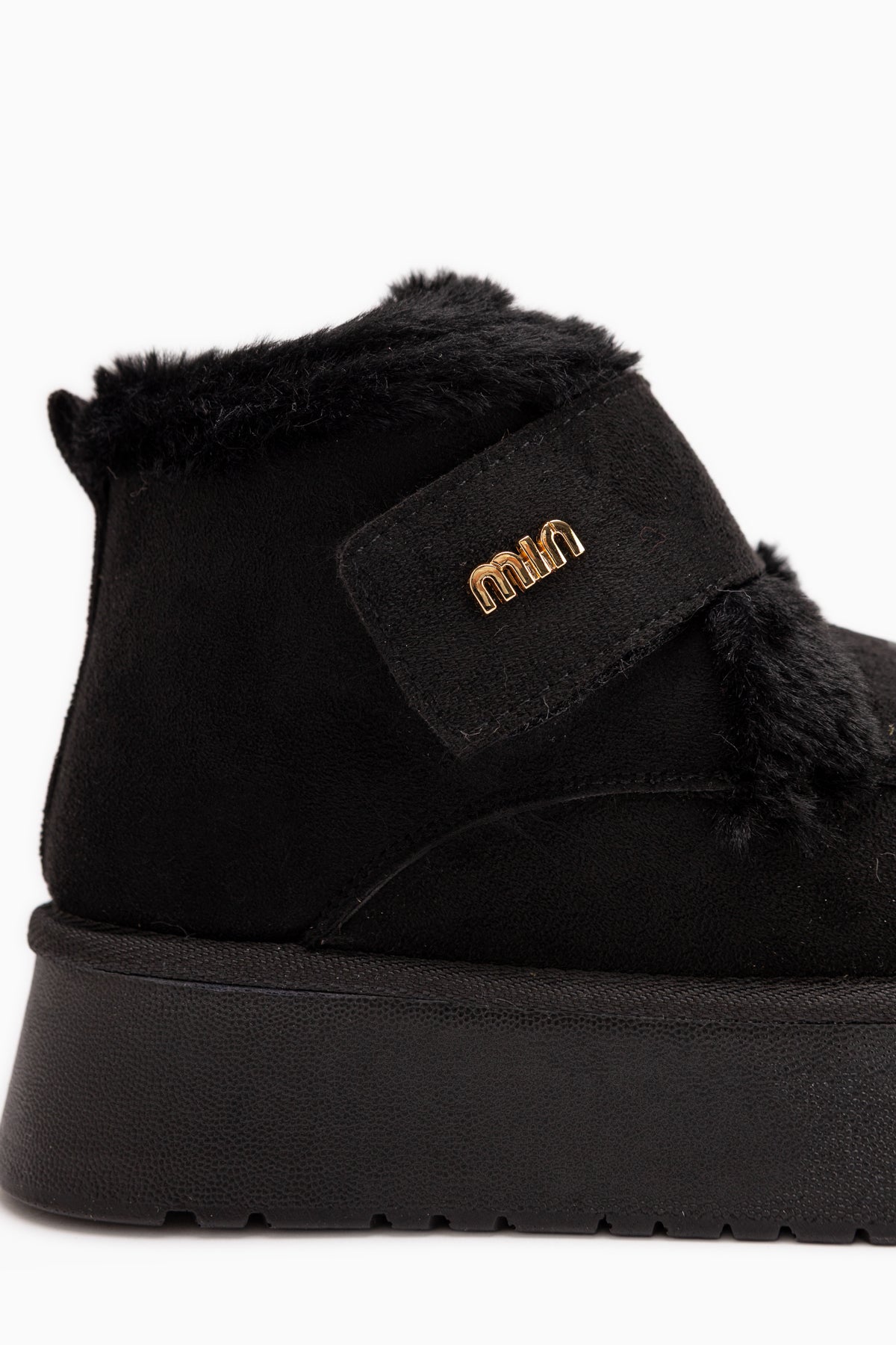 Celia Black Suede Fur Thick Sole Women’s Boots