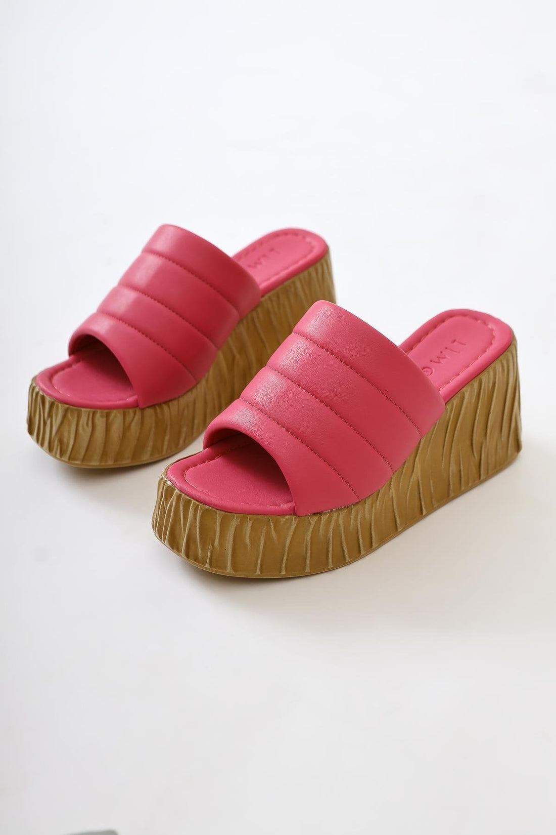 Zoje Fuchsia Embossed Crinkle Platform Slippers