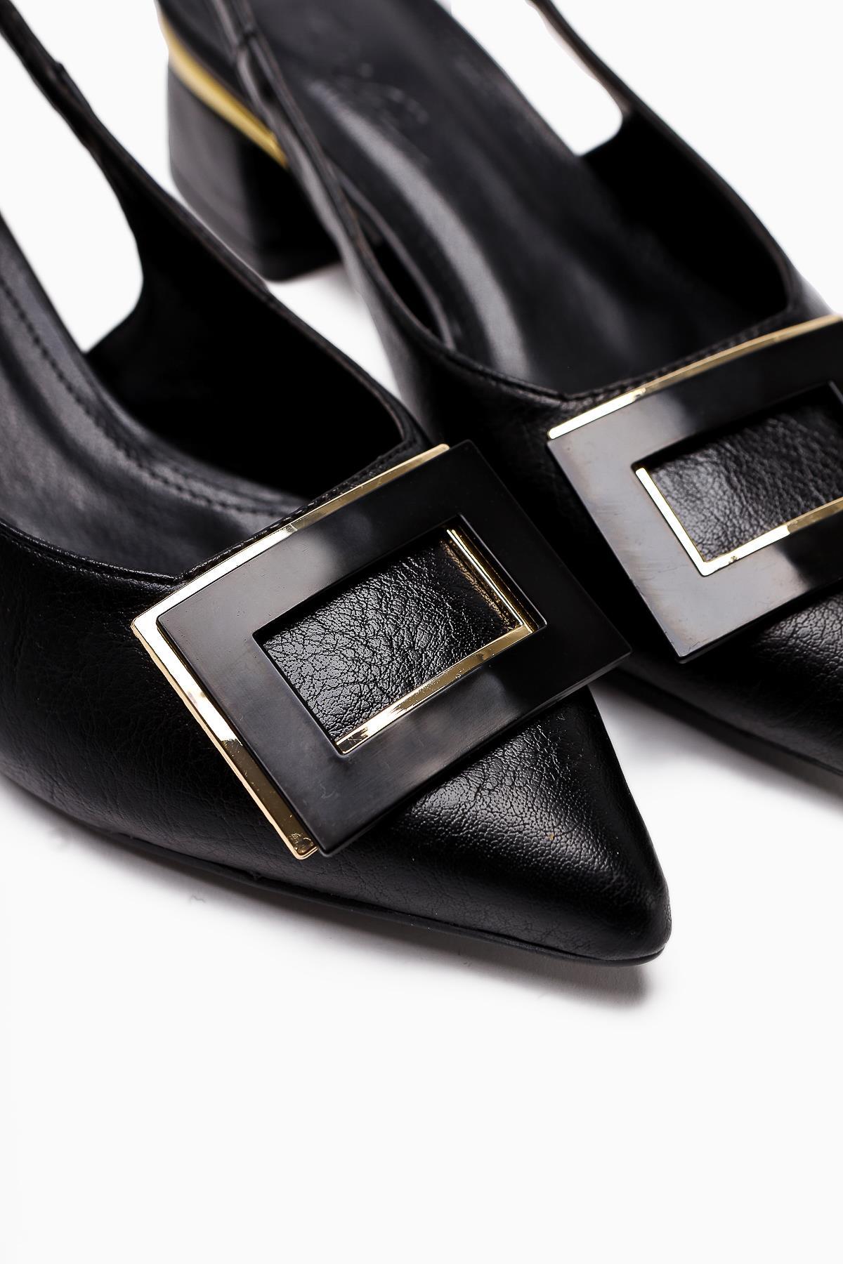 Tiana Black Buckled Heeled Women’s Shoes