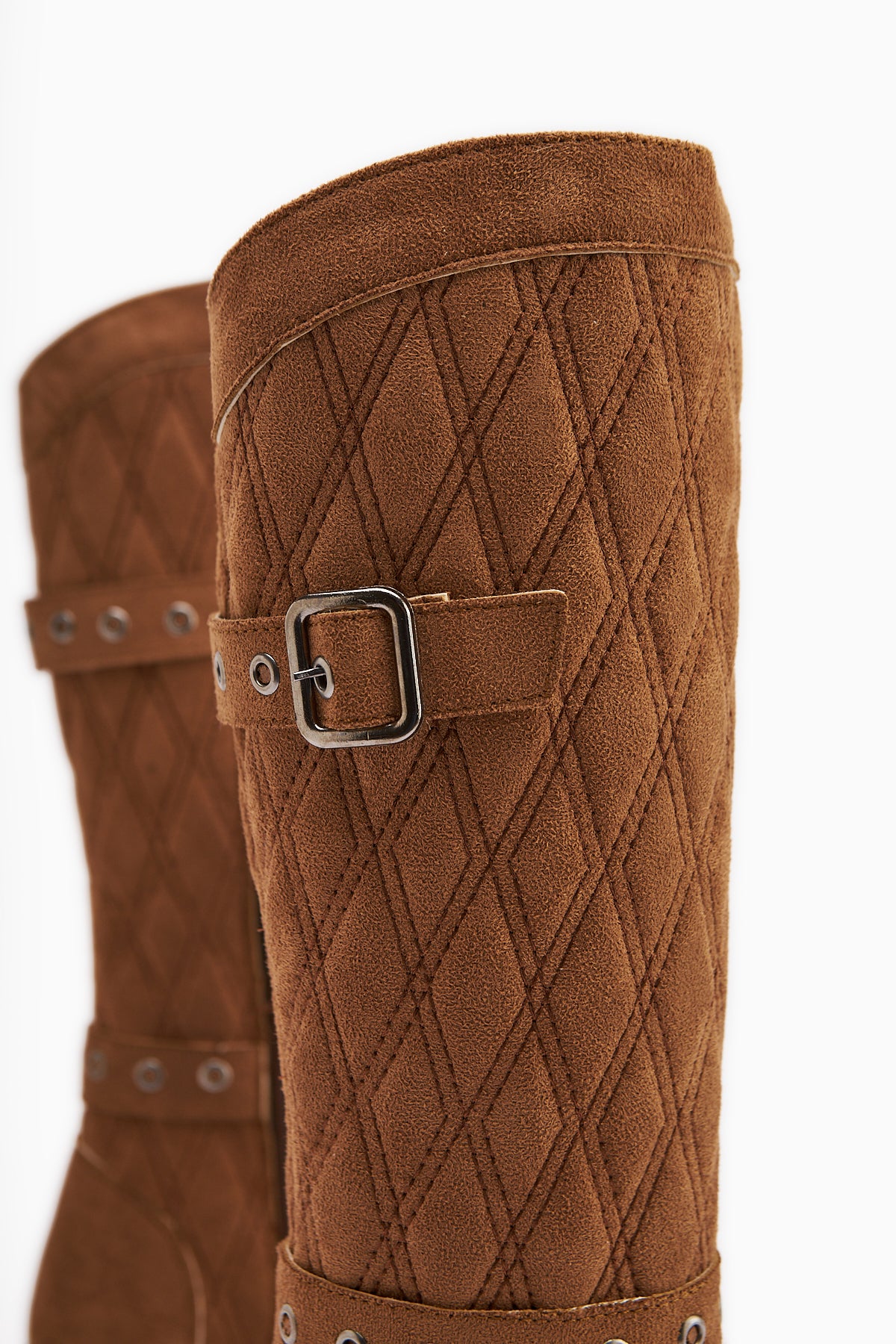 Carma Tan Suede Belt Detailed Quilted Boots