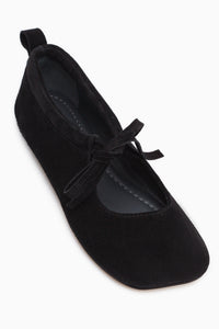Ninva Genuine Leather Black Bow Lace-Up Women’s Ballet Flats