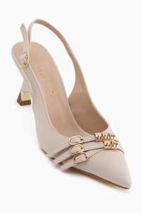 Rosy Beige Buckled Women’s Heeled Shoes