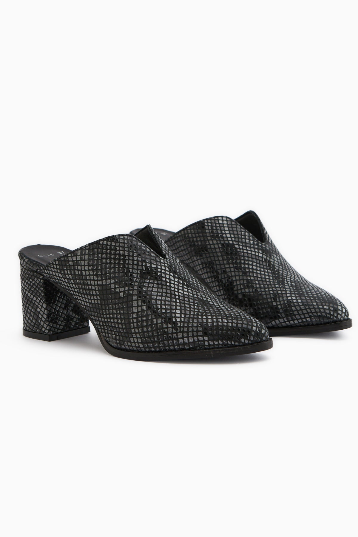 Rachel Genuine Leather Black Snake Pattern Women’s Heeled Slippers
