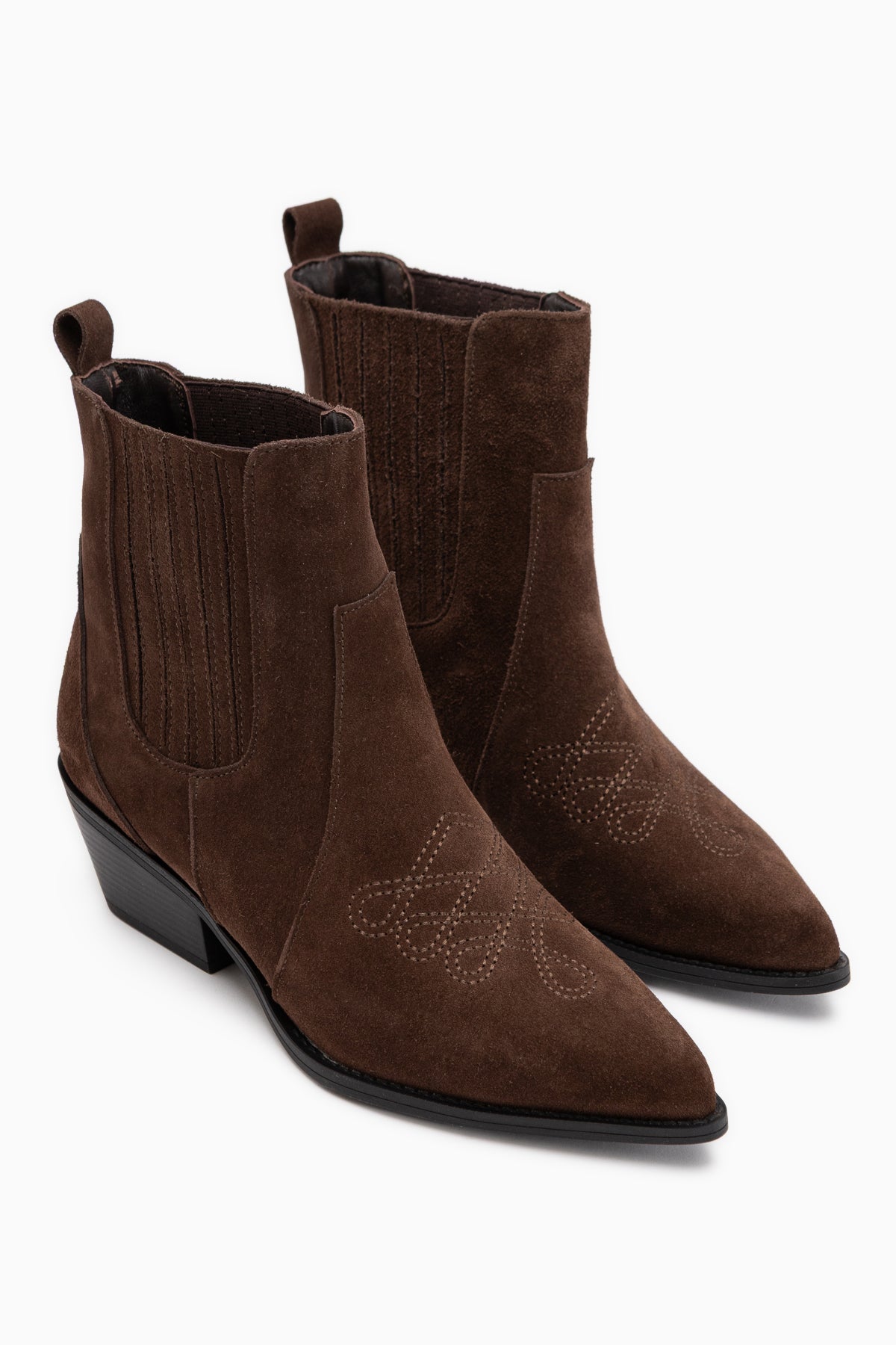 Freya Genuine Leather Brown Suede Embroidered Detailed Women’s Cowboy Boots