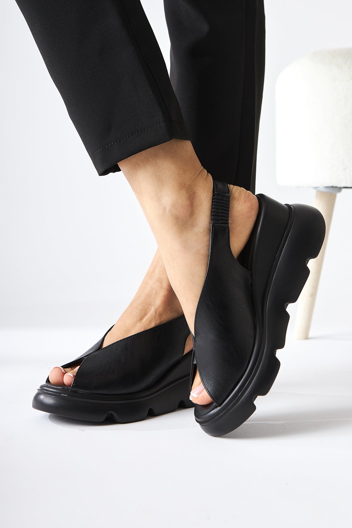 Tilda Black Elastic Platform Heeled Sandal
